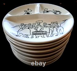 Vintage 1950's set of 13 porcelain Cook Out Themed Dinner Plates 3 patterns