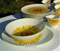 Vintage 70's Sone Japan Mark Sunflower Dinnerware Set China 39 pieces