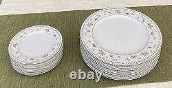 Vintage ABINGDON Dinnerware Porcelain Pink Orange Flowers Platinum JAPAN 28-PC