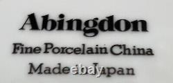 Vintage ABINGDON Dinnerware Porcelain Pink Orange Flowers Platinum JAPAN 28-PC