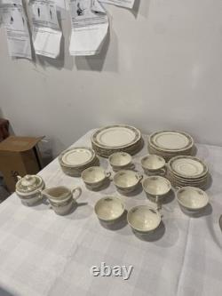 Vintage China Set. White, Green & Gold Pattern. 6-8 Place Setting Raleigh Pattern