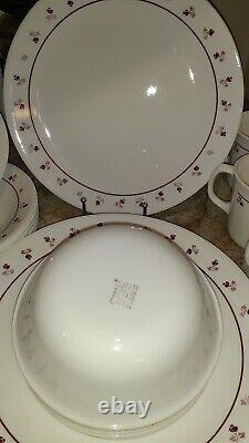 Vintage Corelle Burgundy Rose 44 pc Service for 9 withXtras Dinnerware NICE