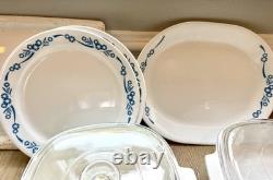 Vintage Corning Ware Cornflower Blue 40+ Piece Dish Set with Corelle & Lids