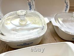 Vintage Corning Ware Cornflower Blue 40+ Piece Dish Set with Corelle & Lids