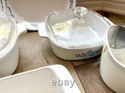 Vintage Corning Ware Cornflower Blue 40+ Piece Dish Set with Corelle & Lids