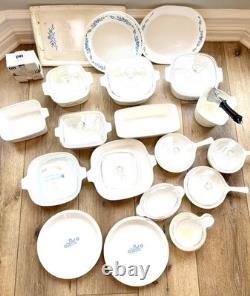 Vintage Corning Ware Cornflower Blue 40+ Piece Dish Set with Corelle & Lids
