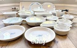 Vintage Corning Ware Cornflower Blue 40+ Piece Dish Set with Corelle & Lids