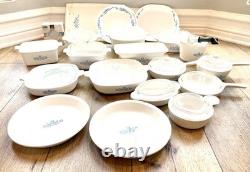 Vintage Corning Ware Cornflower Blue 40+ Piece Dish Set with Corelle & Lids