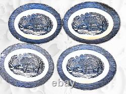 Vintage Currier & Ives Royal China Blue White Dinnerware 11 Piece Set