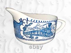 Vintage Currier & Ives Royal China Blue White Dinnerware 11 Piece Set