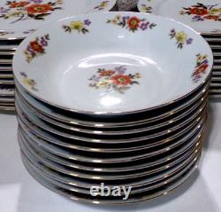 Vintage Dynasty China DALIAN Dinnerware Set 58 pcs (serve 12) Floral + Gold Trim