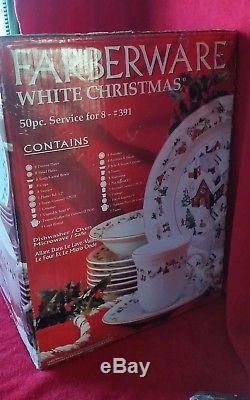 Vintage Farberware White Christmas Dinnerware China 391 50 Pc Service for 8 MIB