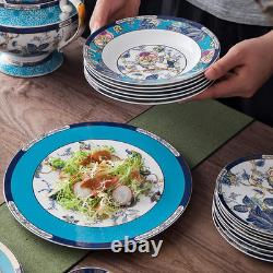 Vintage Floral Bone China Dinnerware Set for 4 12-Piece Blue & White