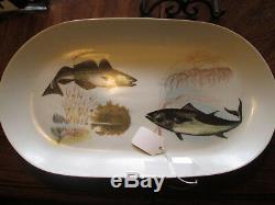 Vintage KAHLA 7 Piece Porcelain Fish Set, 6 Lunch Plates & Oval Platter 1950's