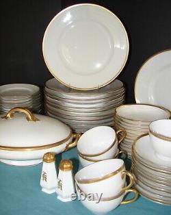 Vintage L. Bernardaud & Co. Limoges China Set White With Gold Band 74 Pcs France