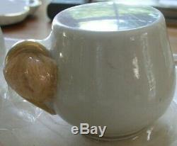 Vintage Limoges France Pot De Creme Set Gold Trimmed Lidded Cups Scalloped Tray