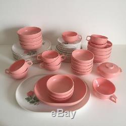 Vintage MID Century Pink & White Rose Melmac Dinnerware Set Of 52 Pieces