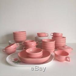 Vintage MID Century Pink & White Rose Melmac Dinnerware Set Of 52 Pieces