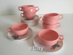 Vintage MID Century Pink & White Rose Melmac Dinnerware Set Of 52 Pieces