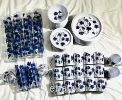 Vintage Melamine Cole & Mason Blue Cornflower England Dinnerware 90 Pieces
