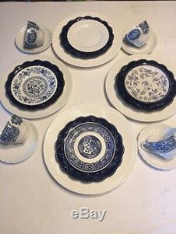 Vintage Mismatched China Transferware 20 piece Dinnerware Set Blue and White #15