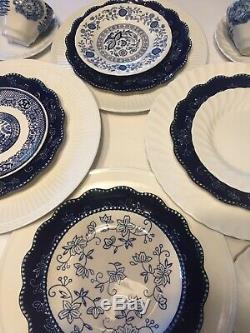 Vintage Mismatched China Transferware 20 piece Dinnerware Set Blue and White #15