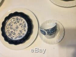 Vintage Mismatched China Transferware 20 piece Dinnerware Set Blue and White #15