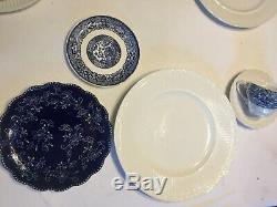 Vintage Mismatched China Transferware 20 piece Dinnerware Set Blue and White #15