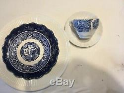 Vintage Mismatched China Transferware 20 piece Dinnerware Set Blue and White #15