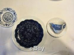 Vintage Mismatched China Transferware 20 piece Dinnerware Set Blue and White #15