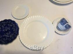 Vintage Mismatched China Transferware 20 piece Dinnerware Set Blue and White #15