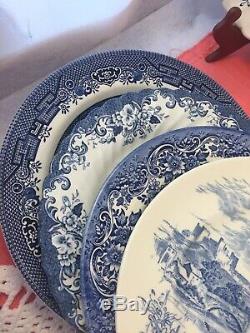 Vintage Mismatched China Transferware 22 piece Dinnerware Set Blue and White # 6