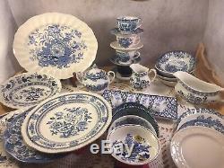 Vintage Mismatched China Transferware 34 piece Dinnerware Set Blue and White # 3