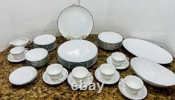 Vintage Noritake Colony #5932 45 Pc Dinner Set White Platinum Rim Japan