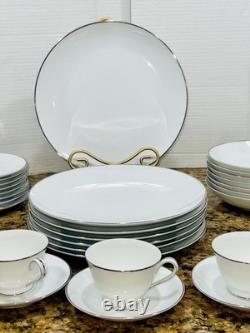 Vintage Noritake Colony #5932 45 Pc Dinner Set White Platinum Rim Japan