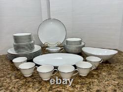 Vintage Noritake Colony #5932 45 Pc Dinner Set White Platinum Rim Japan