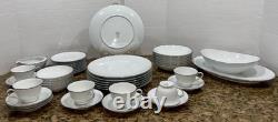 Vintage Noritake Colony #5932 45 Pc Dinner Set White Platinum Rim Japan