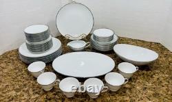 Vintage Noritake Colony #5932 45 Pc Dinner Set White Platinum Rim Japan