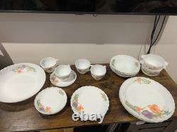 Vintage Retro SURYA OPAL Floral Indonesia Dinnerware Set of 23 Milk Glass
