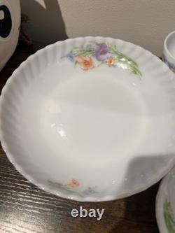 Vintage Retro SURYA OPAL Floral Indonesia Dinnerware Set of 23 Milk Glass