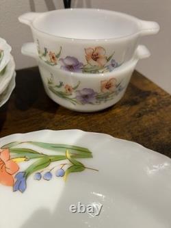 Vintage Retro SURYA OPAL Floral Indonesia Dinnerware Set of 23 Milk Glass