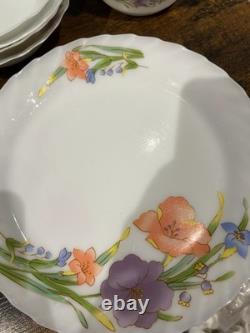 Vintage Retro SURYA OPAL Floral Indonesia Dinnerware Set of 23 Milk Glass