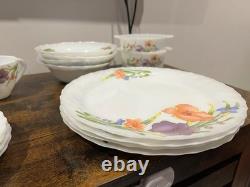 Vintage Retro SURYA OPAL Floral Indonesia Dinnerware Set of 23 Milk Glass