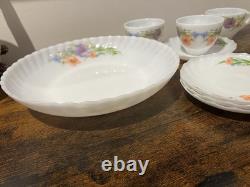 Vintage Retro SURYA OPAL Floral Indonesia Dinnerware Set of 23 Milk Glass