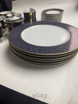 Vintage Sango Aristocrat 3690 Japan 22 Pc Dinnerware Set Cobalt Blue Gold