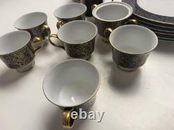 Vintage Sango Aristocrat 3690 Japan 22 Pc Dinnerware Set Cobalt Blue Gold
