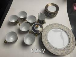 Vintage Sango Aristocrat 3690 Japan 22 Pc Dinnerware Set Cobalt Blue Gold