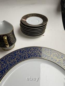 Vintage Sango Aristocrat 3690 Japan 22 Pc Dinnerware Set Cobalt Blue Gold