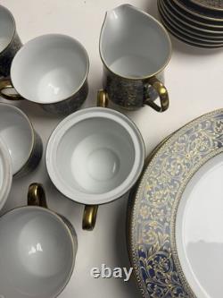 Vintage Sango Aristocrat 3690 Japan 22 Pc Dinnerware Set Cobalt Blue Gold