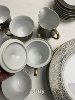 Vintage Sango Aristocrat 3690 Japan 22 Pc Dinnerware Set Cobalt Blue Gold